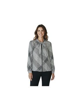 Burberry Bow Zip Black White Geometric Print Silk Blouse Long Sleeve Size 4
